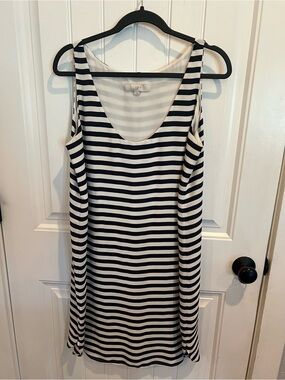 LOFT Navy and White Striped Sleeveless Scoop Neck tunic tank dress L